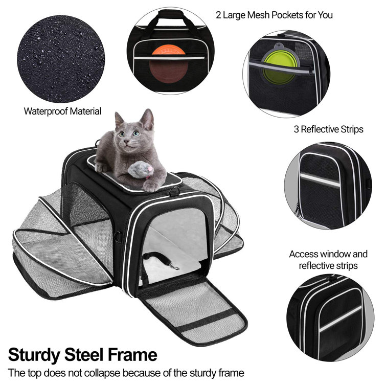 Airline Approved Large Pet Travel Carrier 4 Sides Expandable With 2 Mesh Pockets 3 Entry Washable Pads Shoulder Strap Soft Sided Collapsible Dog